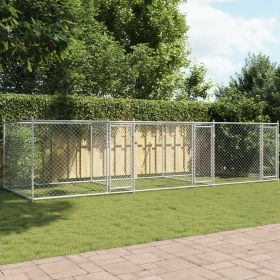 Dog Cage with Doors Gray 19.7'x6.6'x4.9'Galvanized Steel